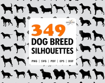 Dog Breeds Silhouette Mega Bundle: 349 SVG, PNG Design (Digital Download)