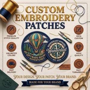 Custom Embroidered Patches, Logo, Iron-On, Sew-On, Velcro Backing (Bulk)