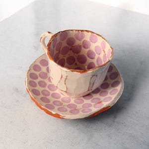 Handmade purple ceramic coffee mug, tea cup and saucer set, ceramic coffee cup, handmade pottery, handcrafted ceramic gifts, perfect present