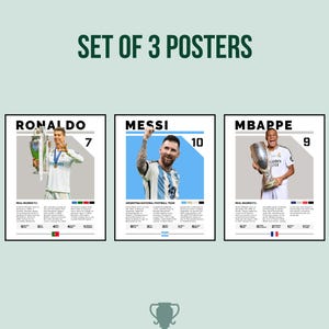 Ronaldo Messi Mbappe  Poster Bundler, Printable Soccer Stars Poster, Set of 6 Prints, Mid-Century Modern, Uni Dorm Room, Soccer GOATs