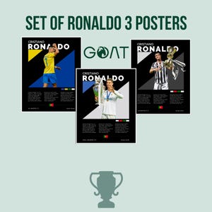Cristiano Ronaldo Poster Set – Real Madrid, Juventus, Al Nassr – Digital Soccer Wall Art Gift for Boys, Boyfriend, Dad, Fans