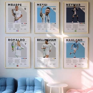 Ronalto Messi Mbappe Neymar Poster Bundle, druckbare Fußball Stars Poster, Set von 6 Drucken, Mid-Century Modern, Uni Studentenwohnheim Zimmer, Fußball GOATs