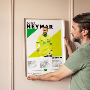 Poster Neymar Brésil en téléchargement numérique, impression d'art mural football, décoration imprimable football, cadeau pour les fans et les amateurs de sport pour fils et petit ami
