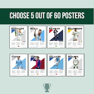 Digitale Fußballlegenden-Poster – Ronalo, Messi, Neymar, Mbappé, Kane – Pick 5