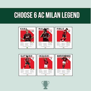 Legendary AC Milan Squad Poster Choose Set Maldini, Pirlo, Kaká Choose 6 out of 11 posters. Digital Download, Soccer Wall Art Print, Footbal