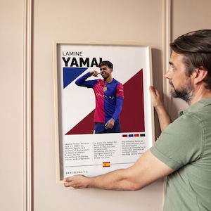 Póster digital del Barcelona de Lamine Yamal, impresión de arte mural de fútbol, decoración imprimible de fútbol, regalo para fanáticos y amantes del deporte.