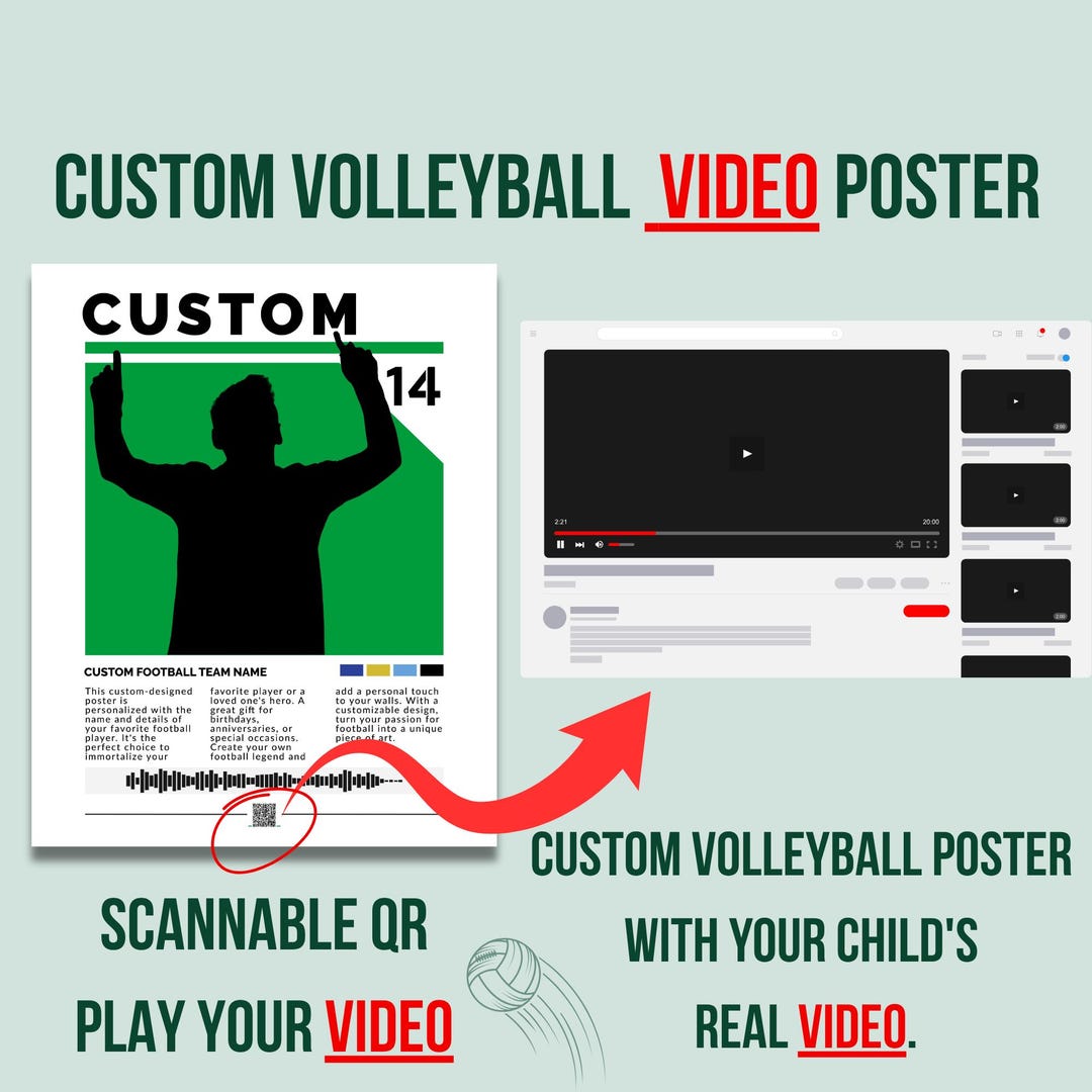 Custom Volleyball Poster With QR Code Video, Personalized Wall Art for ...