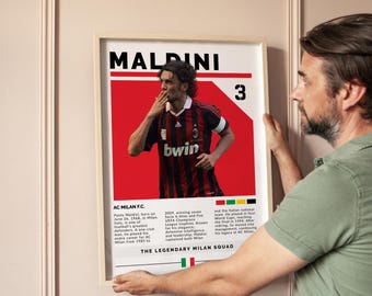 Paolo Maldini AC Milan Poster Digital Download, Soccer Wall Art Print, Football Printable Decor, Gift for Fans & Sports Lovers soccer poster