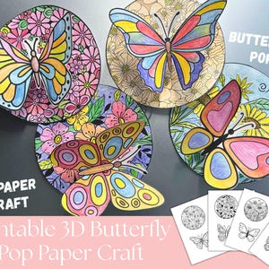 3D-färgläggning av fjärilsblommor: Utskrivbar vårkonstaktivitet (PDF och PNG)