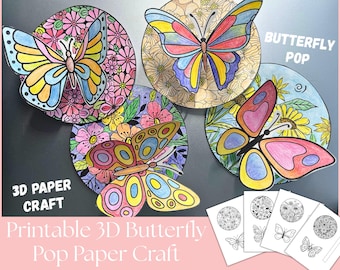 3D Butterfly Flower Coloring Craft: Printable Spring Art Activity (PDF & PNG