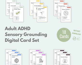 ADHD Sensory Grounding Cards: Anxiety Relief Toolkit + Daily Planner (PDF Download