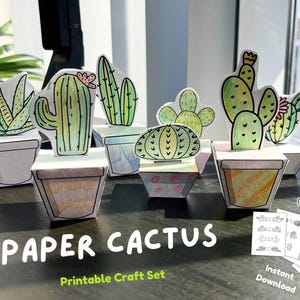 Printable Paper Cactus Craft for Adults – Color, Cut & Fold DIY Plant Pots – 3D Paper Plant Decor – Mindful Coloring – Instant Download