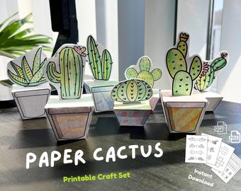 Printable Paper Cactus Craft: Color, Cut & Fold DIY Plant Pots (Instant Download)