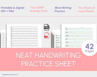 Handwriting Practice Sheets: Letter & Word Tracing, 2 Fonts (PDF/PNG)