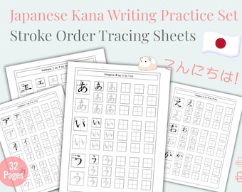 Japanese Kana Writing Practice Sheets: Hiragana, Katakana Stroke Order (Printable PDF + PNG)