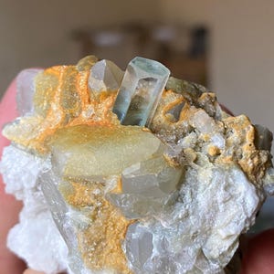 Aquamarine Crystal With Quartz, Black Tourmaline & Feldspar Combine Specimen From Pakistan, Aquamarine Specimen, Mineral Specimen, Minerals