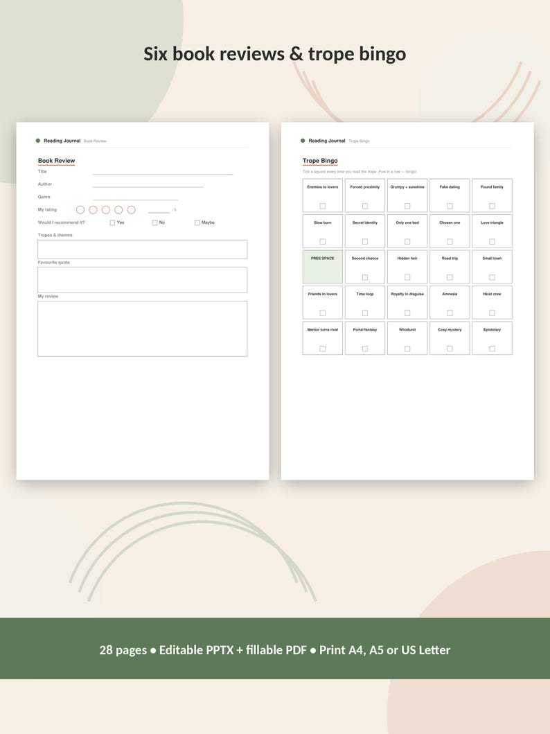 Reading Journal Printable — Book Tracker, 100 Book Challenge, TBR List ...
