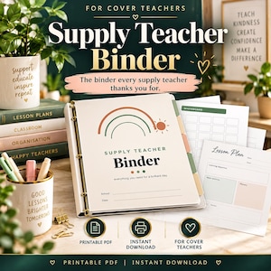 Supply Teacher Binder Printable, Substitute Teacher Sub Plans Organizer, Cover Teacher Information Sheets, Emergency Folder