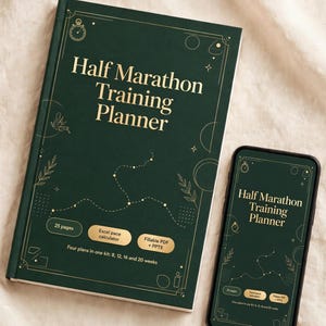 Half Marathon Training Planner | 8 12 16 20 Week Running Plan + Excel Pace Calculator | 25 Pages