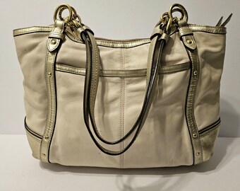 Vintage Coach Signature Purse Gold Canvas Monogram Hobo Bag Women