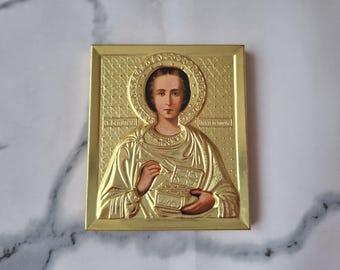 Klein Servisch-orthodox biddend icoon van St. Panteleimon