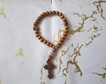 Serbian Christian Orthodox Wooden Pectoral Cross Pendant for Car Rear View Mirror
