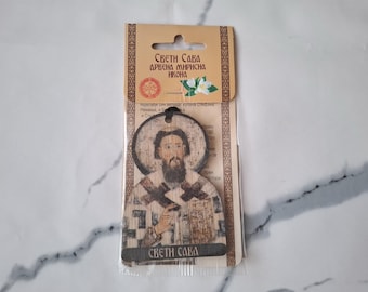 Serbian Christian Orthodox Fragrant Wooden Icon Of Saint Sava For Car Rear View Mirror