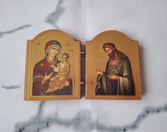 Serbian Orthodox Diptych Icon: Virgin Mary, Jesus, St. John