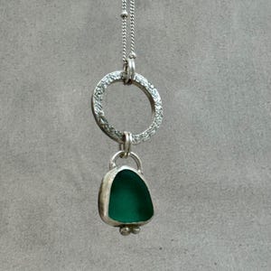 Unique handcrafted Turquoise Seaglass and Sterling silver setting ‘Betsy’  pendant with choice of chain length.