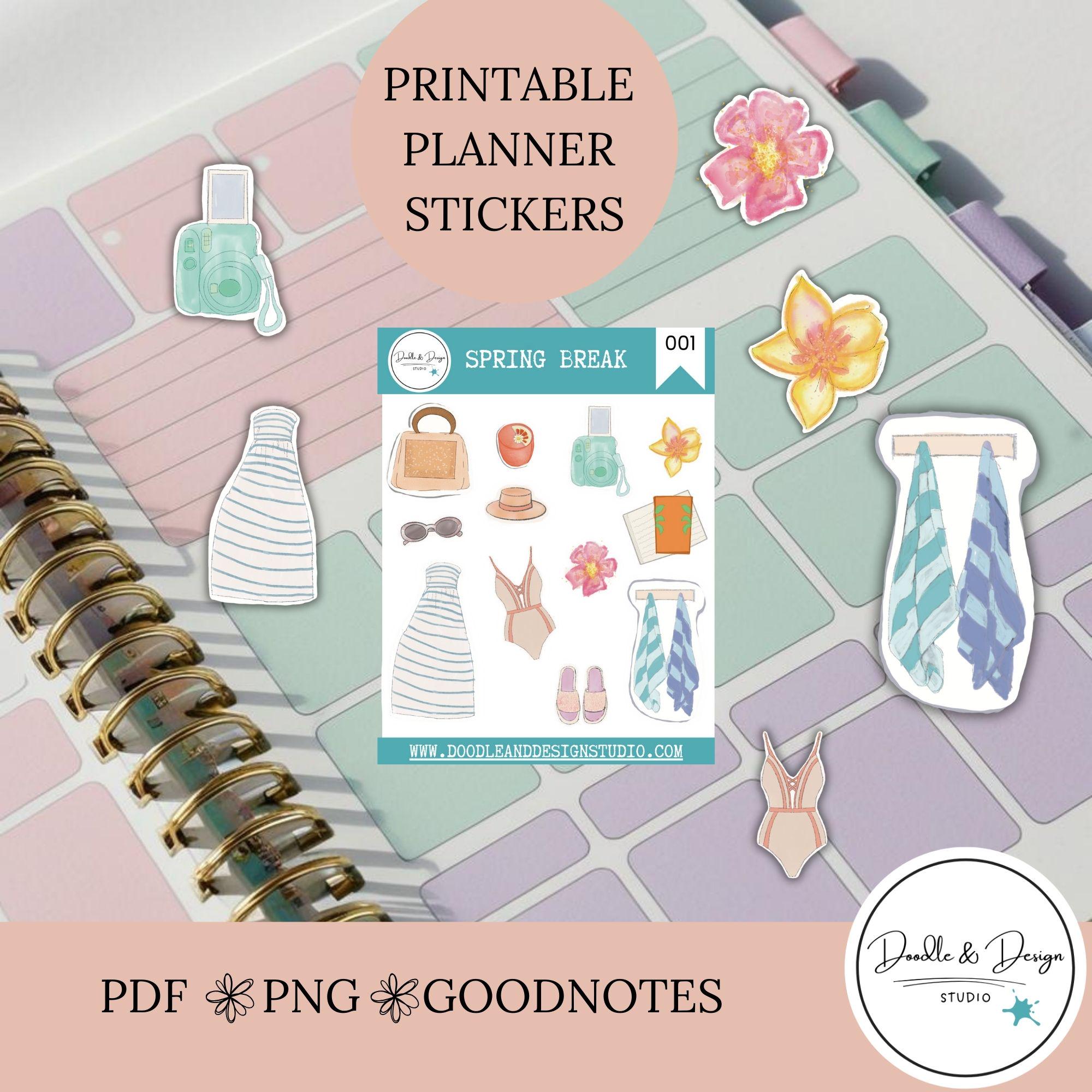 Fun Spring Break Sticker Spring Break Sticker Sheet | Digital Planner Stickers for Goodnotes ...
