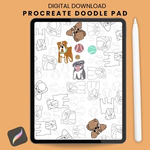 Cute Bulldog Baseball PNG |Procreate Doodle Pad | Patterns to Trace and Color| Digital Download