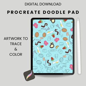 Breakfast Print PNG | Procreate Doodle Pad | Pattern to Trace and Color | Food Coloring Page | Digital Download