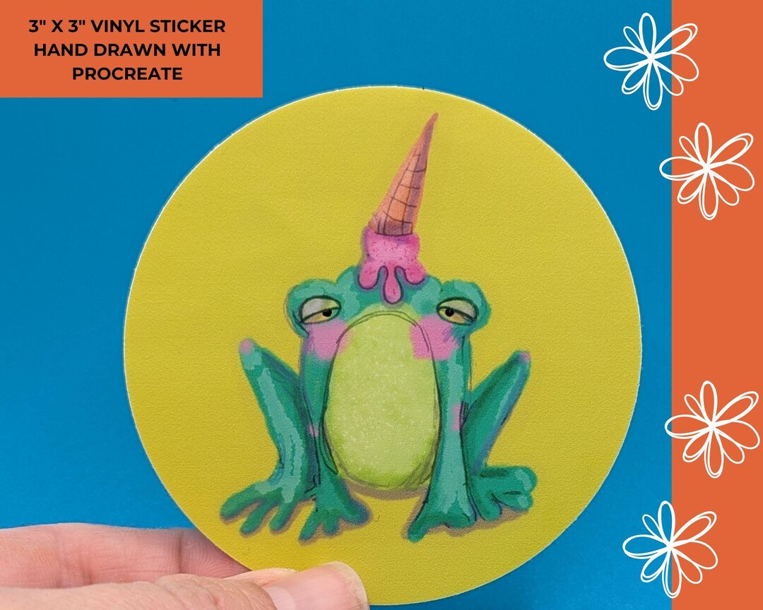 Cute Frog Vinyl Sticker – Ice Cream Frog Die Cut for Laptops, Water ...