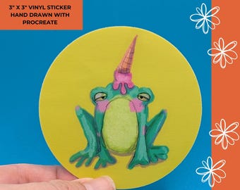 Adesivo de vinil de sapo fofo – Sapo de sorvete cortado para laptops, garrafas de água e presentes, ótimo para amantes de sapos, diário, 3"x3"