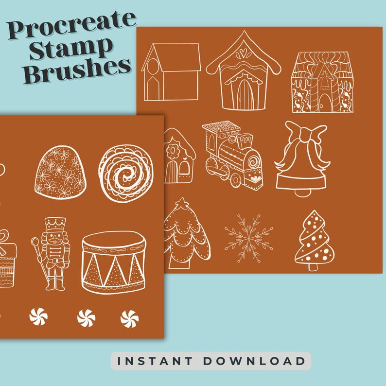 25 Gingerbread Procreate Brushes and Stamps| Hand-drawn for Christmas ...