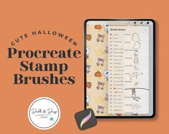 Procreate Halloween Stamps, Cute Halloween Procreate Brushes, Digital Stamp Set, Seamless Pattern Art, Digital Illustration, Download