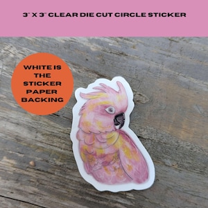 Watercolor Cockatoo Sticker – Clear Vinyl, Bird Art, Tropical Bird, Gift for Bird Lovers, Cockatoo Art, Weatherproof & Dishwasher Safe