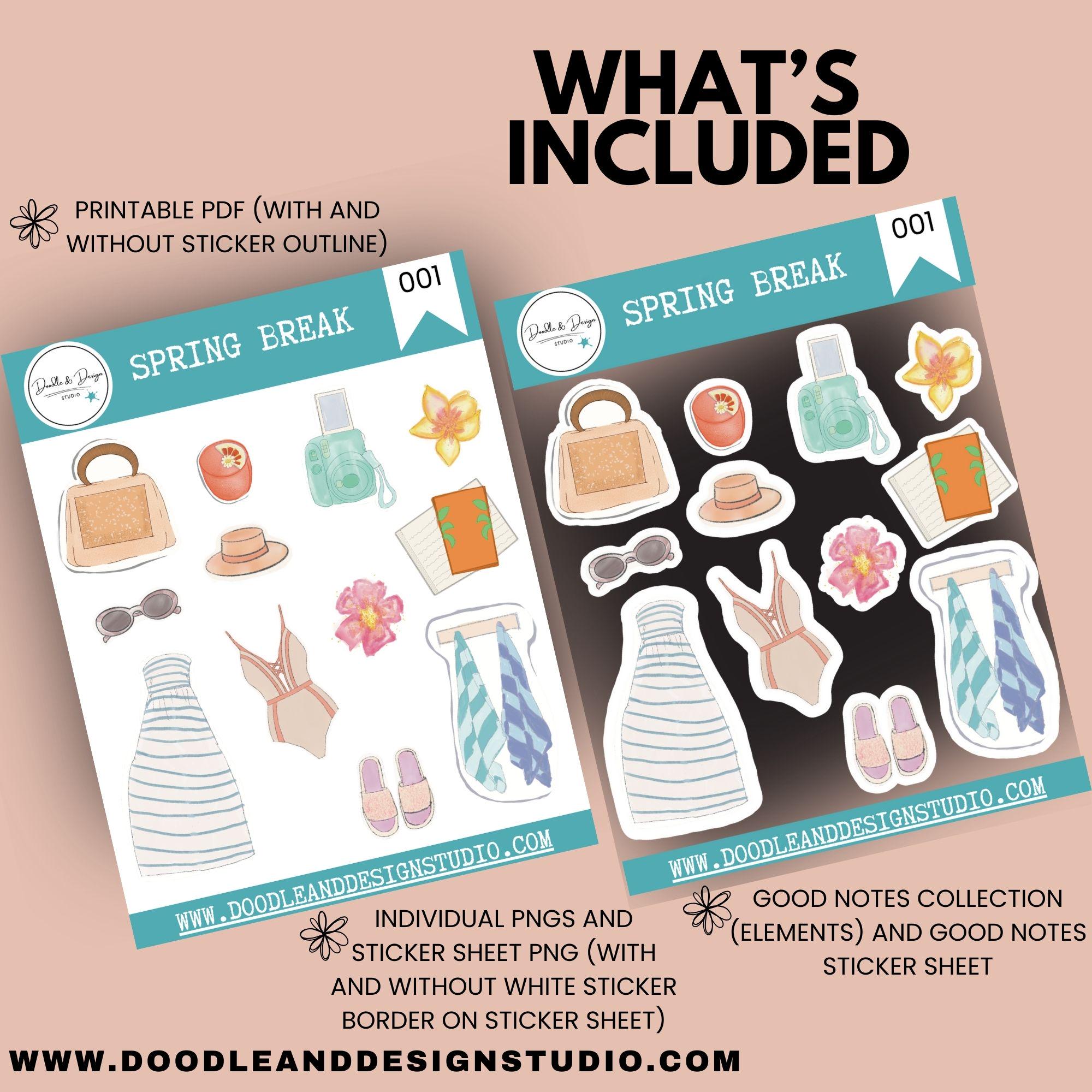 Fun Spring Break Sticker Spring Break Sticker Sheet | Digital Planner Stickers for Goodnotes ...