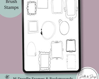Doodle Frames Procreate Stempel Pinsel | 16 handgezeichnete Rahmen- und Hintergrundstempel zum Erstellen von Mustern, benutzerdefinierten Porträts, Geschenken und vielem mehr