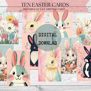Biglietti di auguri di Pasqua - 10 progetti fai da te stampabili, crea i tuoi biglietti di Pasqua, download immediato, biglietti di auguri pieghevoli, coniglietto pasquale
