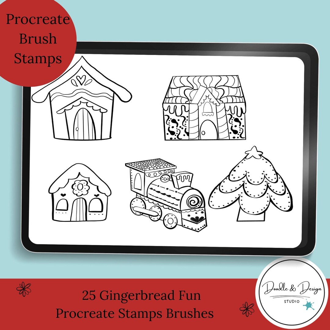 25 Gingerbread Procreate Brushes and Stamps| Hand-drawn for Christmas ...