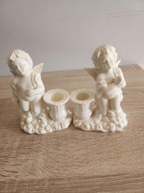 1940年代　天使のキャンドルホルダー 金属製 2個セット ヴィンテージ 天使のキャンドルホルダー 2 個セット - Angelic Ceramic