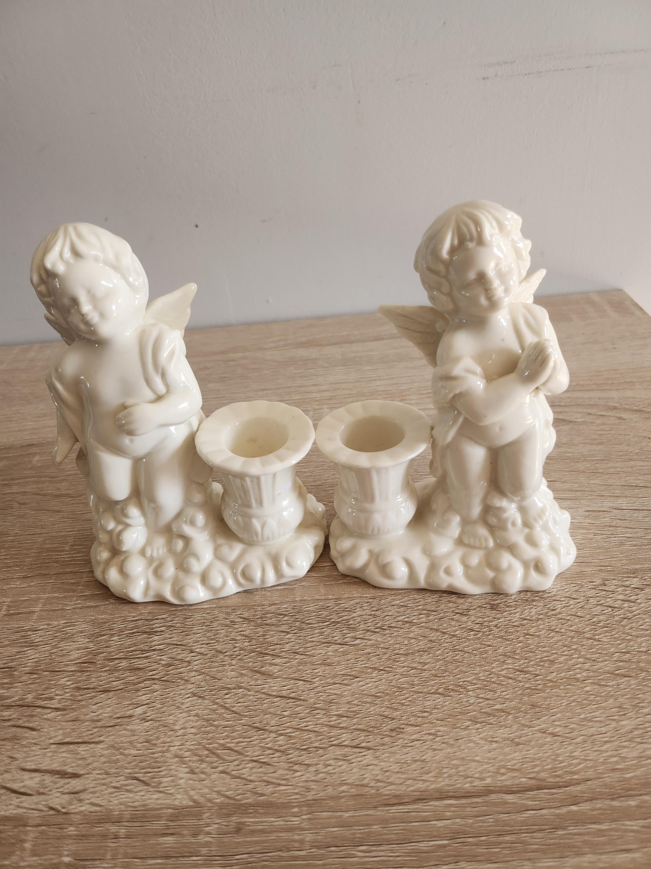 ヴィンテージ 天使のキャンドルホルダー 2 個セット - Angelic Ceramic