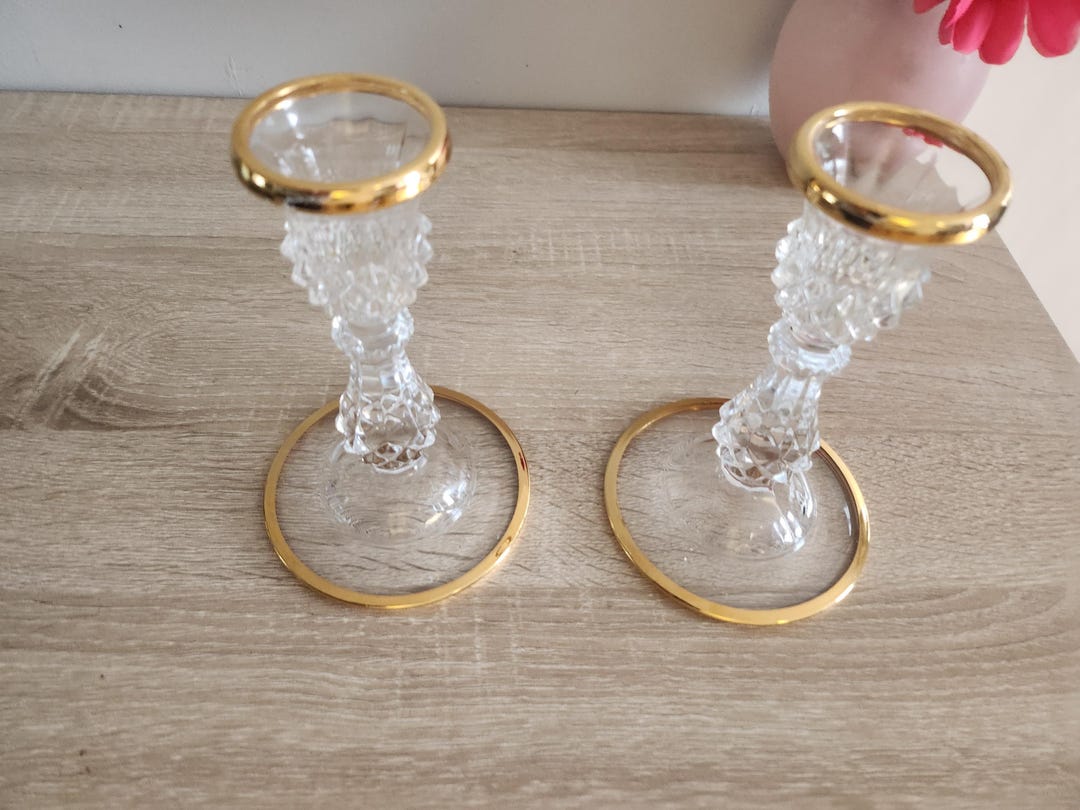Vintage Crystal Candle Holders With Gold Trim – Elegant Pair - Etsy