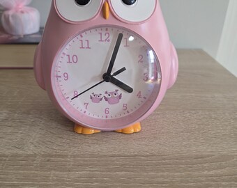 Pink Owl Alarm Clock – Cute Kids Bedside Clock – Functional Analog Owl Clock – Nursery & Bedroom Decor