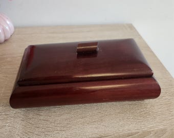 Vintage Rectangular Wooden Jewelry/Trinket Box - MCM Teak Style