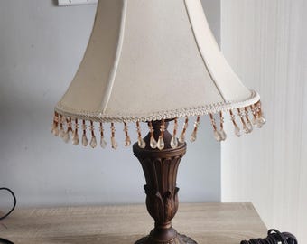 Vintage Ornate Table Lamp with Beaded Shade – French Victorian Style