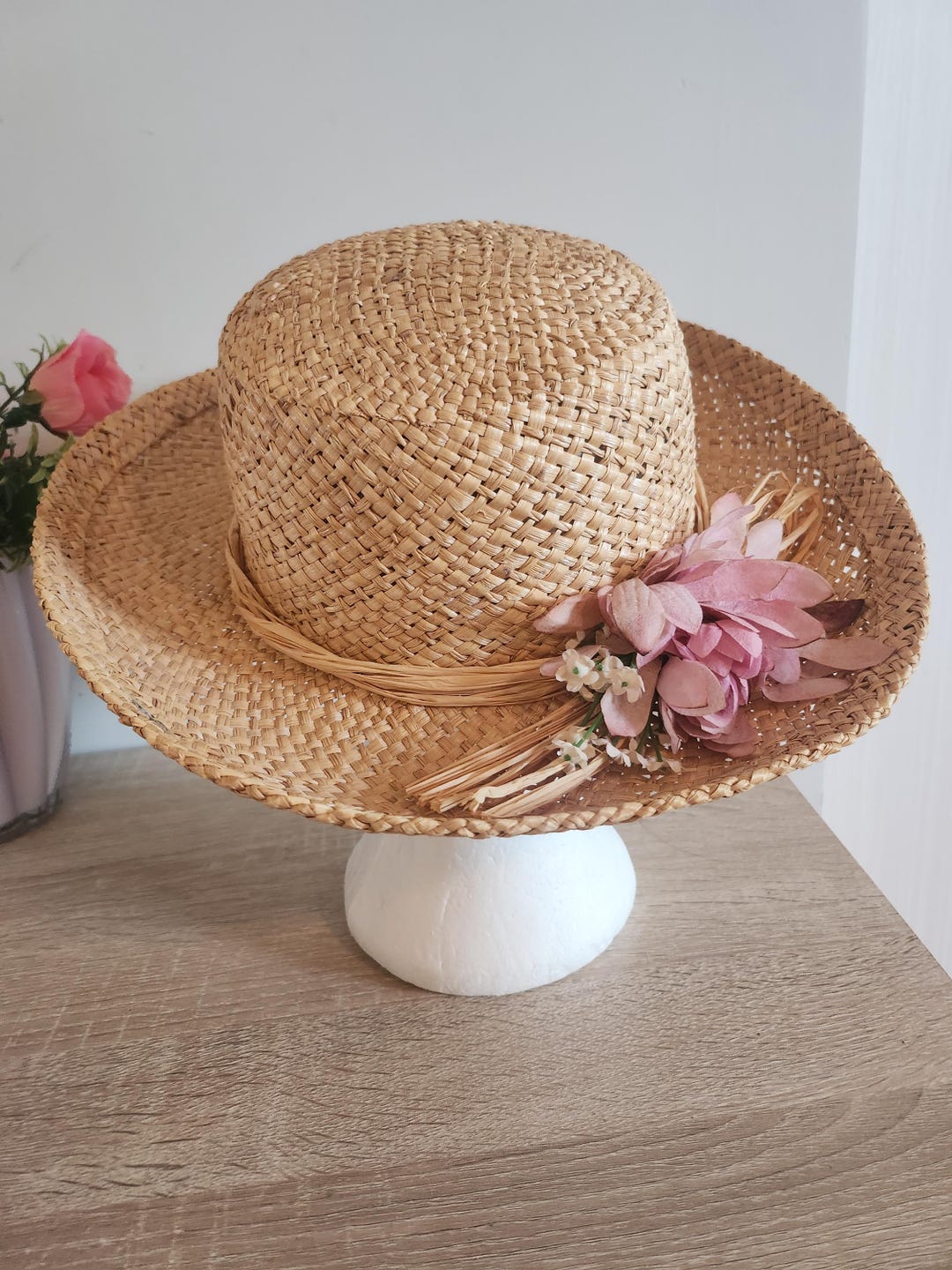 花柄ヴィンテージ麦わら帽子 – ロマンティックカントリー - Etsy