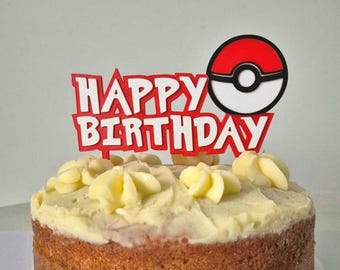 Adorno para tartas impreso en 3D inspirado en Pokémon: decoración personalizada de cumpleaños para niños, adorno para fiesta temática de Pikachu y Pokeball.
