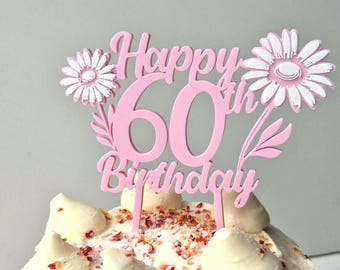 Adorno para tarta de feliz 60 cumpleaños, decoración de hito impresa en 3D en plástico.